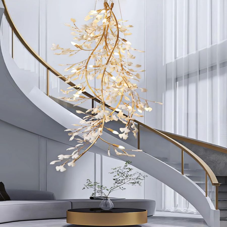 Drooping Ceramic Ginkgo Leaf Chandelier by Bling Lighting Studio