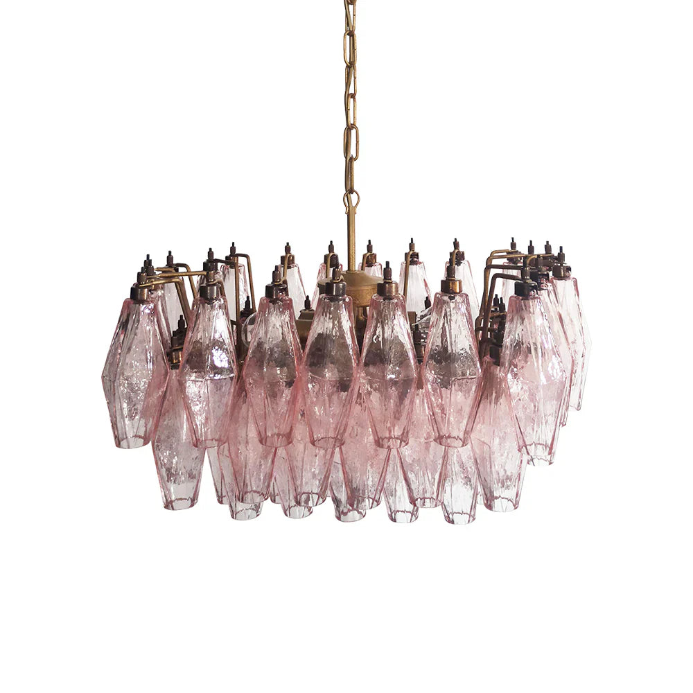 Poliedri Murano Pink Chandelier by Bling Lighting Studio