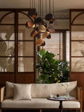Elor Contemporary Wood Multi Light Pendant for high ceiling staircase and foyer lighting