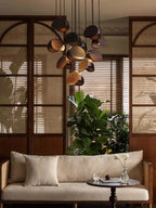 Elor Contemporary Wood Multi Light Pendant for high ceiling staircase and foyer lighting