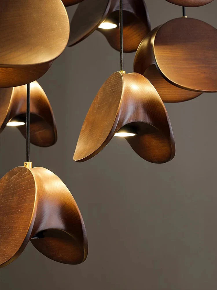 Elor Contemporary Wood Multi Light Pendant for high ceiling staircase and foyer lighting