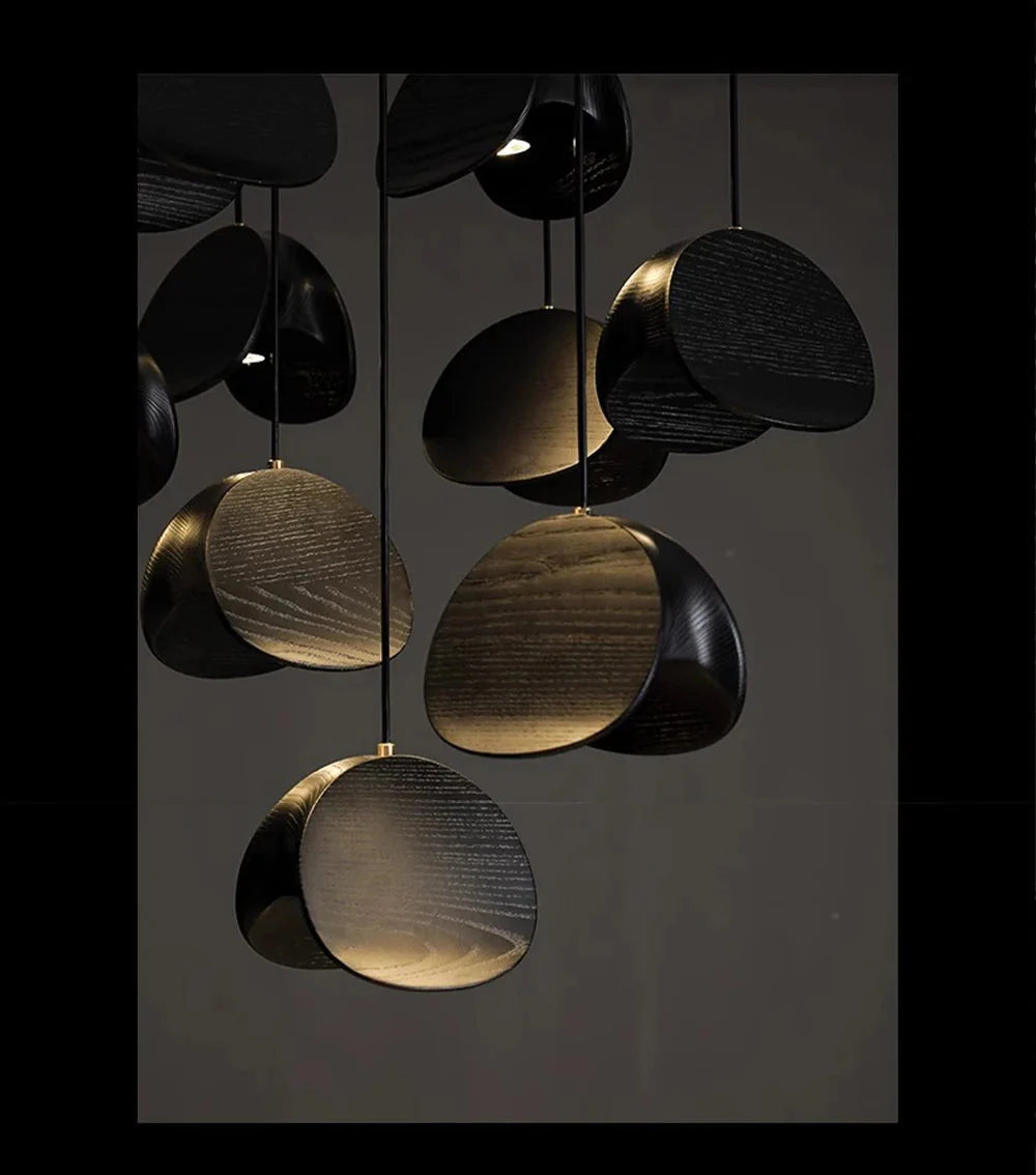 Elor Contemporary Wood Multi Light Pendant for high ceiling staircase and foyer lighting