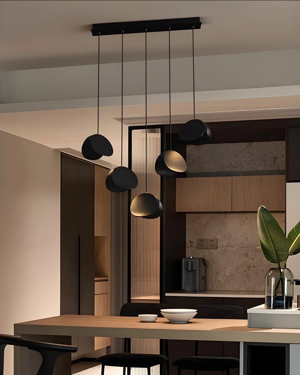 Elor Contemporary Wood Multi Light Pendant for high ceiling staircase and foyer lighting