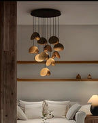 Elor Contemporary Wood Multi Light Pendant for high ceiling staircase and foyer lighting