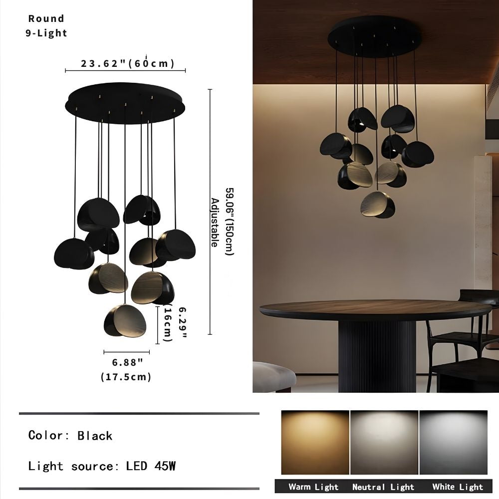 Elor Contemporary Wood Multi Light Pendant for high ceiling staircase and foyer lighting