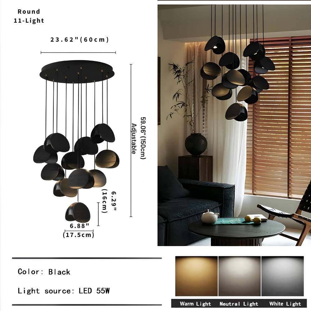 Elor Contemporary Wood Multi Light Pendant for high ceiling staircase and foyer lighting