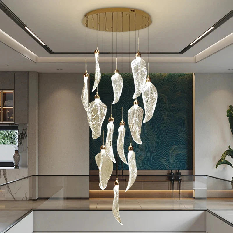Elyorn Leaves Design High Ceiling Foyer Chandelier for high ceiling staircase and foyer lighting