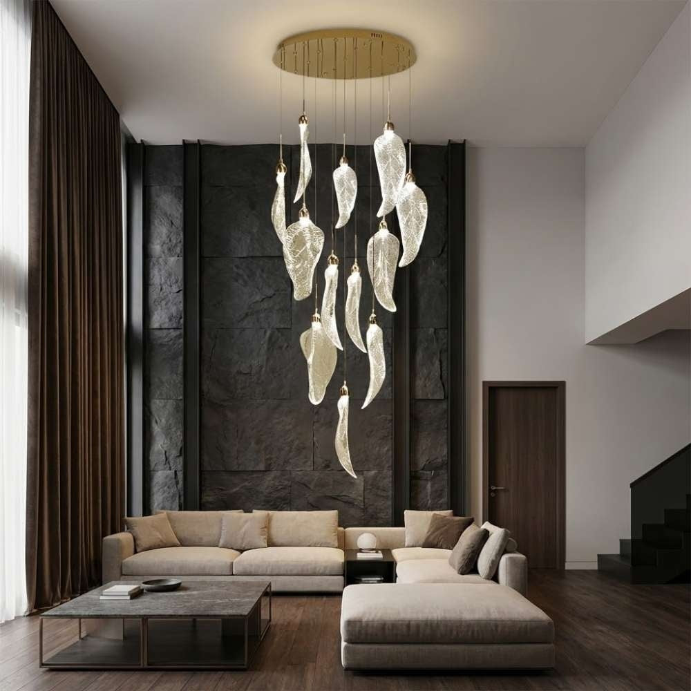 Elyorn Leaves Design High Ceiling Foyer Chandelier for high ceiling staircase and foyer lighting