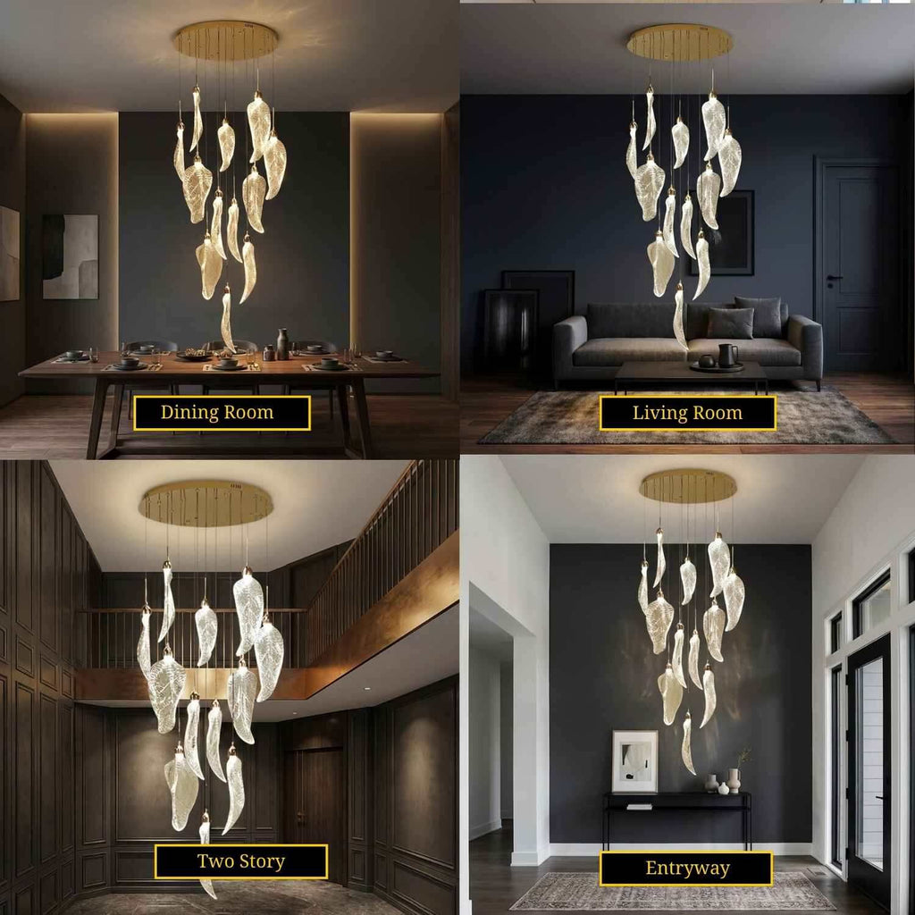 Elyorn Leaves Design High Ceiling Foyer Chandelier for high ceiling staircase and foyer lighting