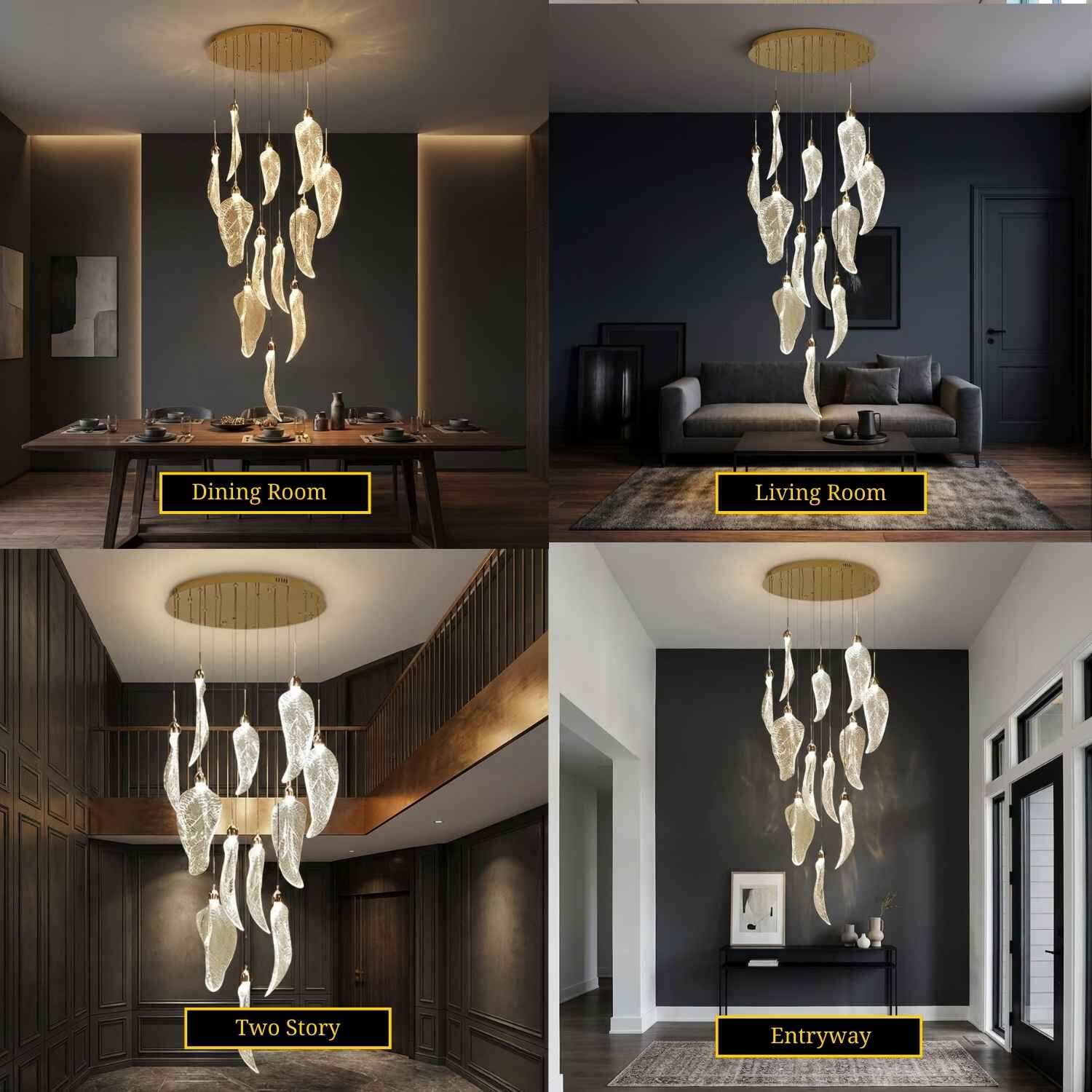 Elyorn Leaves Design High Ceiling Foyer Chandelier for high ceiling staircase and foyer lighting