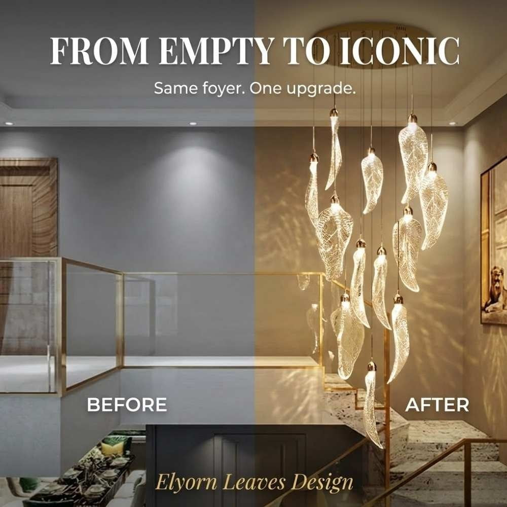 Elyorn Leaves Design High Ceiling Foyer Chandelier for high ceiling staircase and foyer lighting