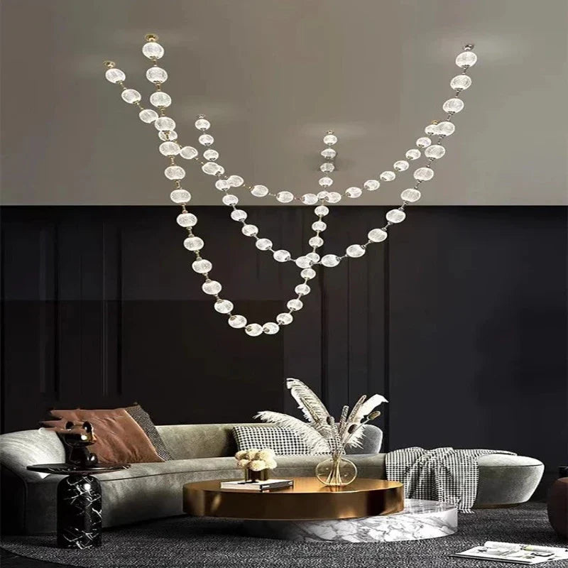 Esle Modern Pearl Necklace Chandelier for high ceiling staircase and foyer lighting