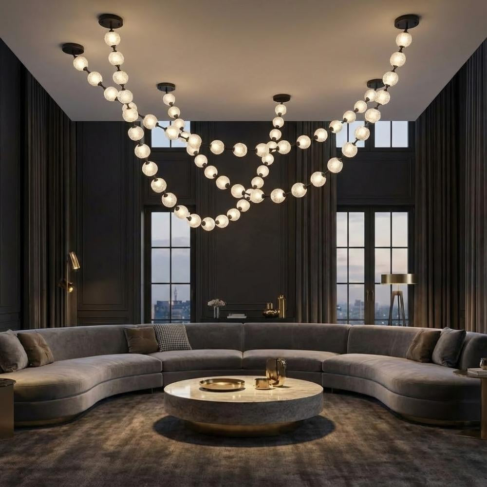 Esle Modern Pearl Necklace Chandelier for high ceiling staircase and foyer lighting