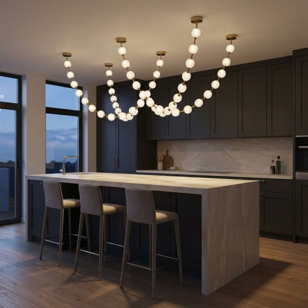 Esle Modern Pearl Necklace Chandelier for high ceiling staircase and foyer lighting