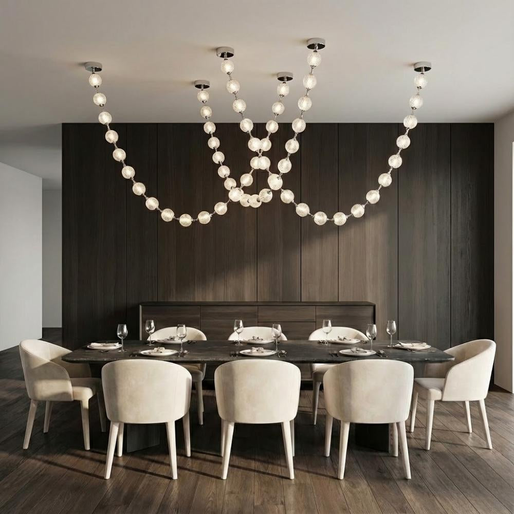 Esle Modern Pearl Necklace Chandelier for high ceiling staircase and foyer lighting
