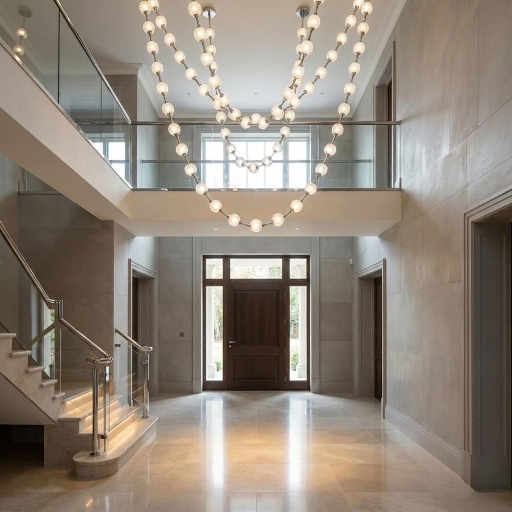 Esle Modern Pearl Necklace Chandelier for high ceiling staircase and foyer lighting