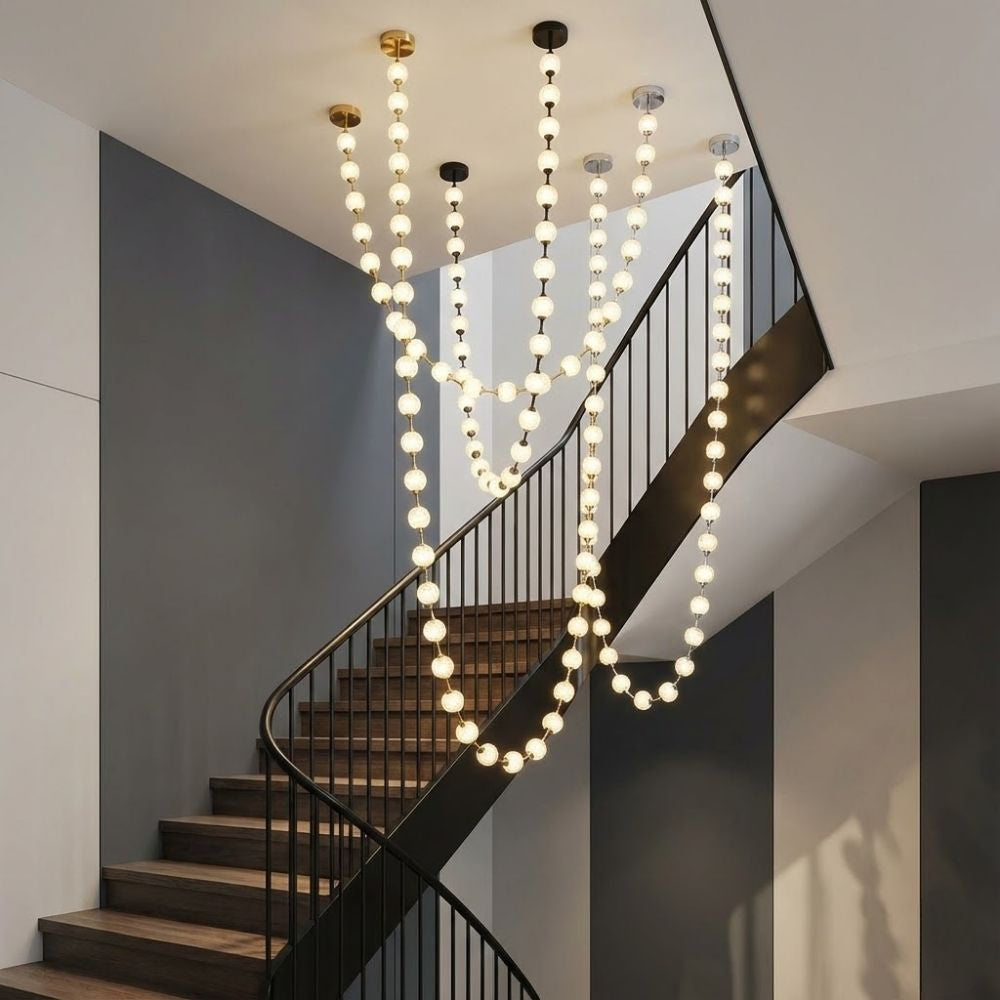 Esle Modern Pearl Necklace Chandelier for high ceiling staircase and foyer lighting