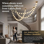 Esle Modern Pearl Necklace Chandelier for high ceiling staircase and foyer lighting