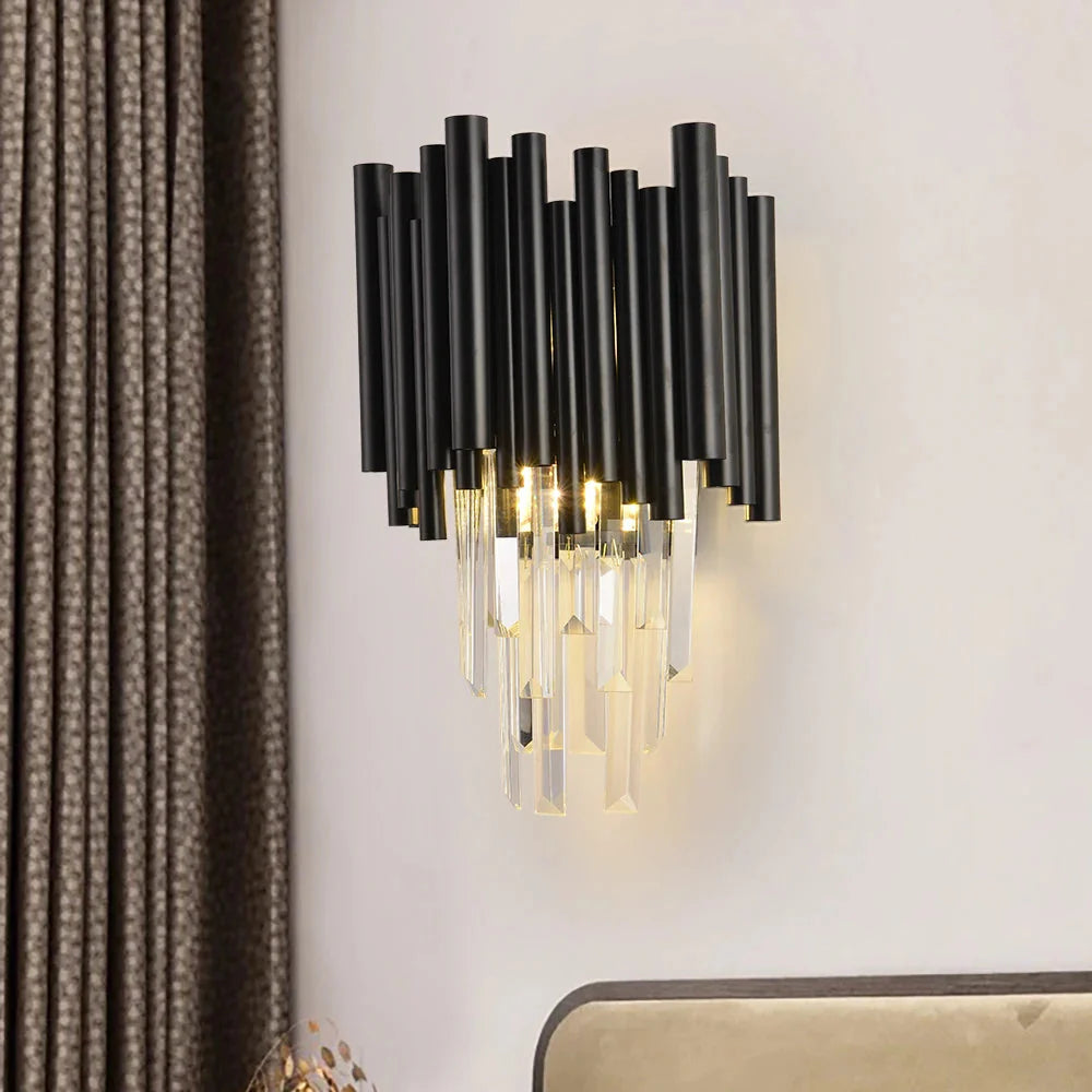 Finn Black Modern Crystal Wall Light - Bling Lighting Studio
