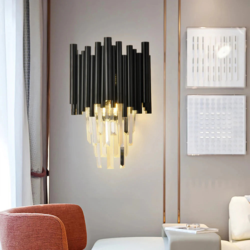 Finn Black Modern Crystal Wall Light - Bling Lighting Studio