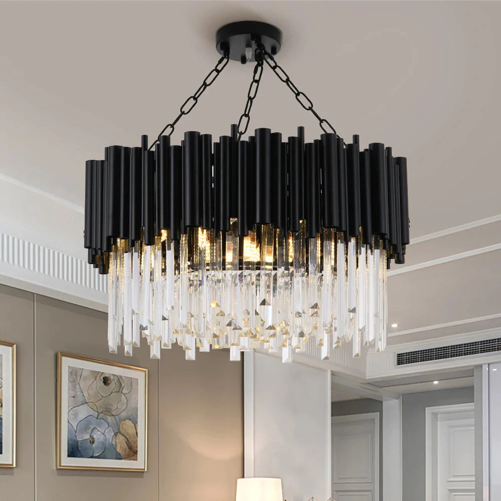 Finn Modern Black Crystal Chandelier for Living Room - Bling Lighting Studio