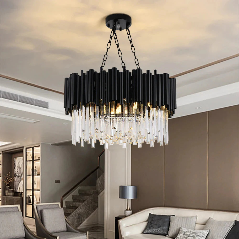 Finn Modern Black Crystal Chandelier for Living Room - Bling Lighting Studio