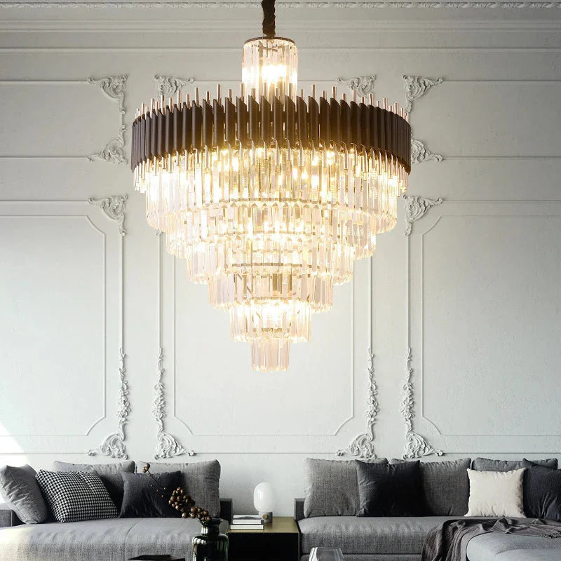 Fyu Modern Large Black and Gold Glass Chandelier - Bling Lighting Studio