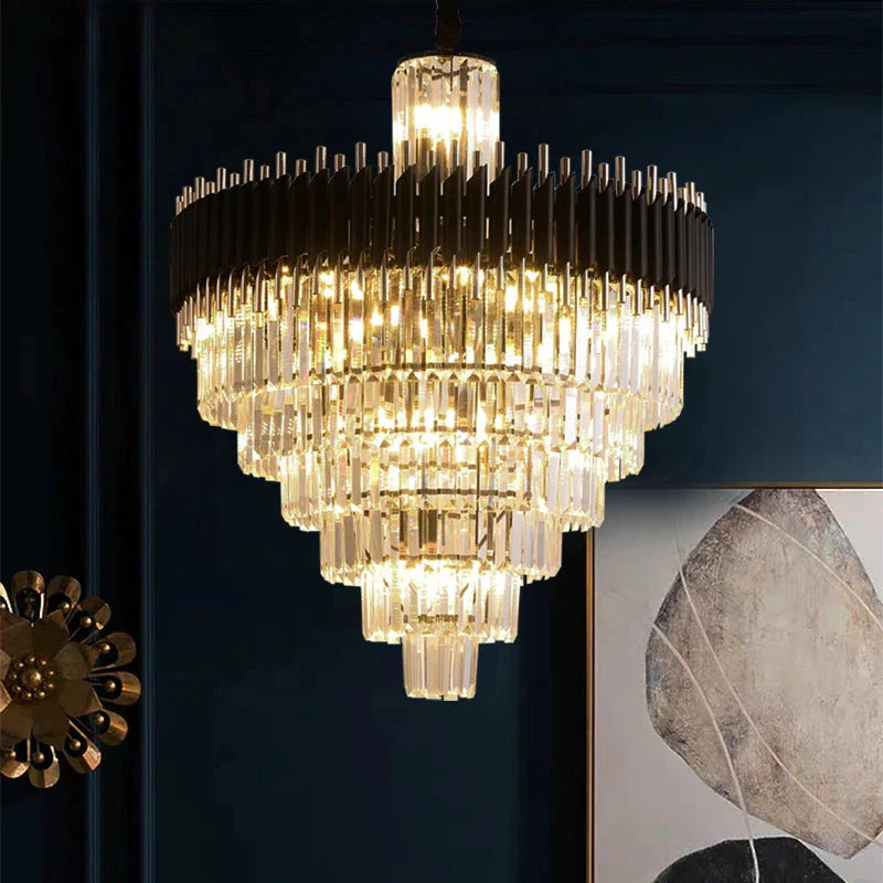 Fyu Modern Large Black and Gold Glass Chandelier - Bling Lighting Studio