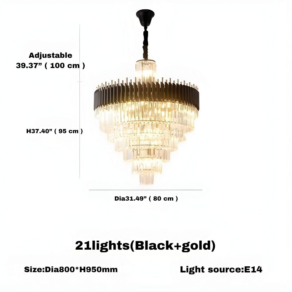 Fyu Modern Large Black and Gold Glass Chandelier - Bling Lighting Studio