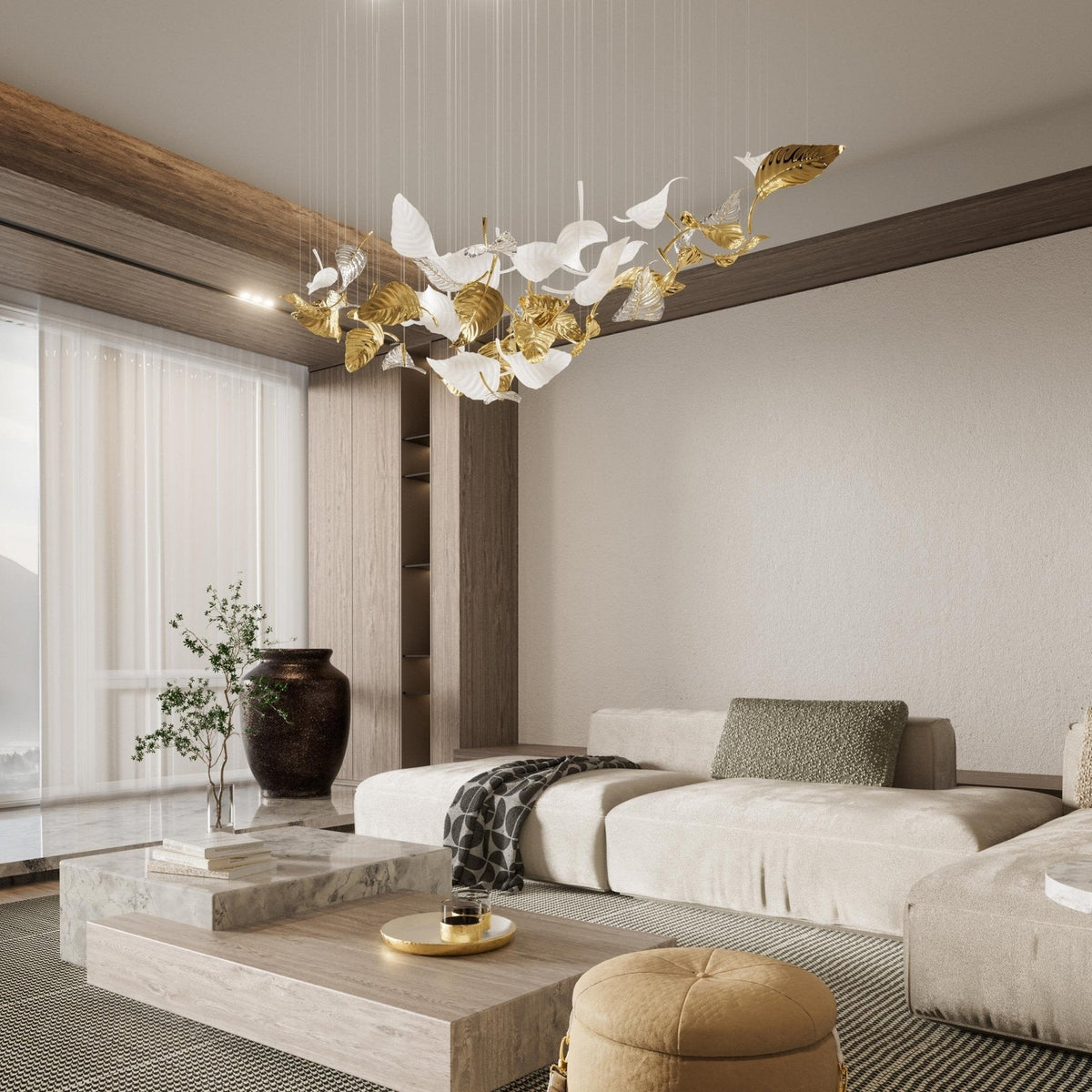 Linden Leaves Chandelier chandelier in a tall interior