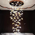 Glass Maple Leaf Hanging Light for Staircase for high ceiling staircase and foyer lighting