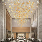 Glass Maple Leaf Hanging Light for Staircase for high ceiling staircase and foyer lighting