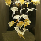 Glass Maple Leaf Hanging Light for Staircase for high ceiling staircase and foyer lighting