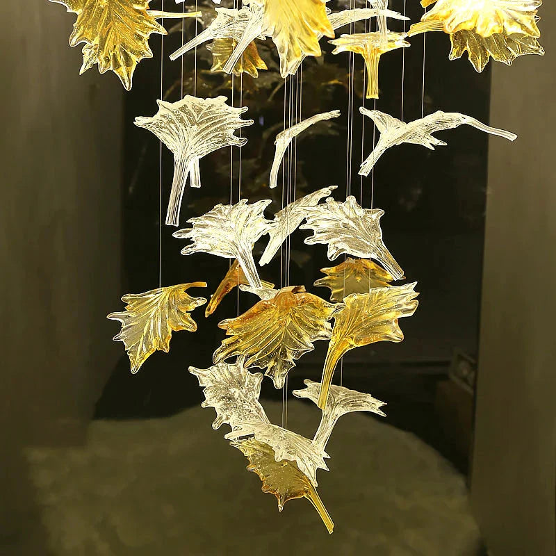 Glass Maple Leaf Hanging Light for Staircase for high ceiling staircase and foyer lighting