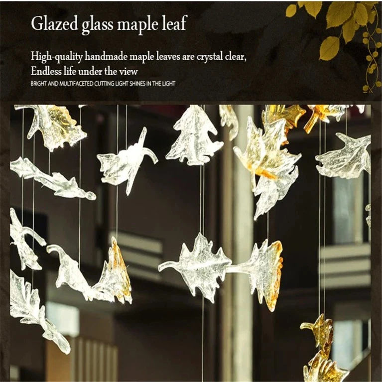 Glass Maple Leaf Hanging Light for Staircase for high ceiling staircase and foyer lighting