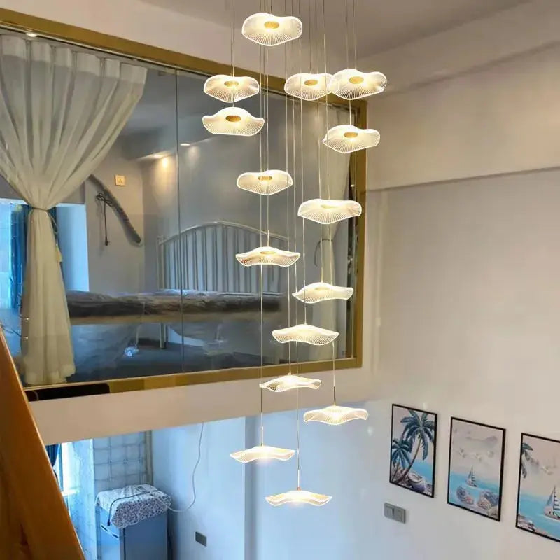 Gold Acrylic Flower Led Chandelier For Stairwell, Staircase for high ceiling staircase and foyer lighting