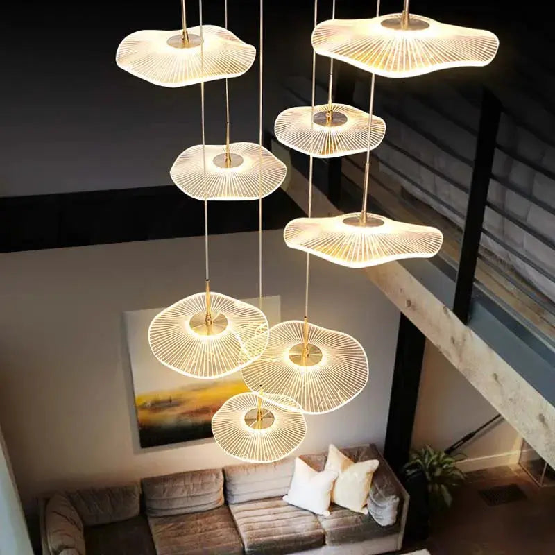 Gold Acrylic Flower Led Chandelier For Stairwell, Staircase for high ceiling staircase and foyer lighting