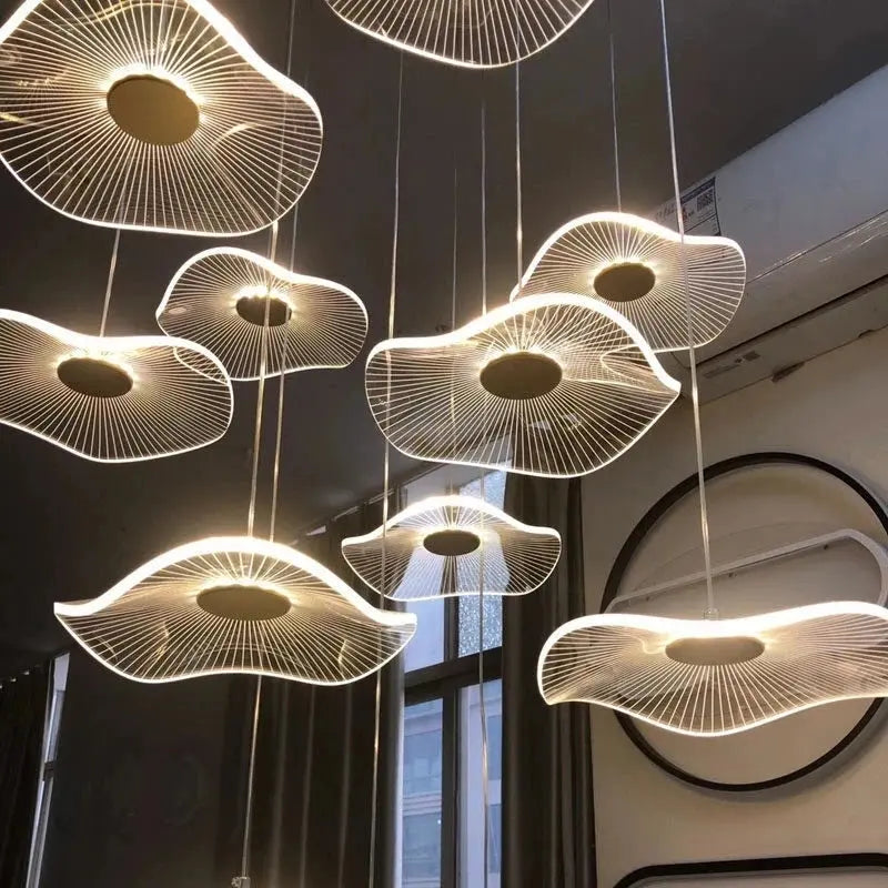 Gold Acrylic Flower Led Chandelier For Stairwell, Staircase for high ceiling staircase and foyer lighting