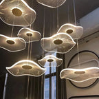 Gold Acrylic Flower Led Chandelier For Stairwell, Staircase for high ceiling staircase and foyer lighting