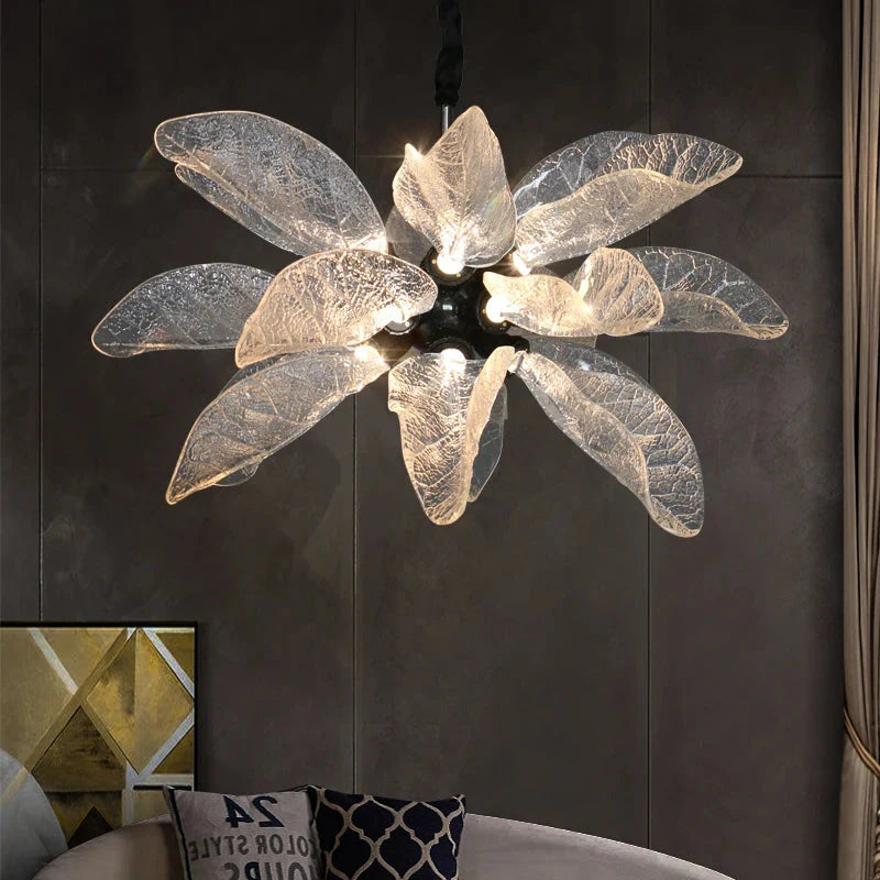 Milen Modern Crystal Leaf Chandelier - Black/Gold - Bling Lighting Studio
