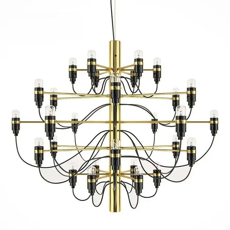 Gino Sarfatti Style Led Pendant Chandelier Black/Silver/Gold for high ceiling staircase and foyer lighting