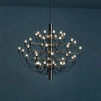 Gino Sarfatti Style Led Pendant Chandelier Black/Silver/Gold for high ceiling staircase and foyer lighting