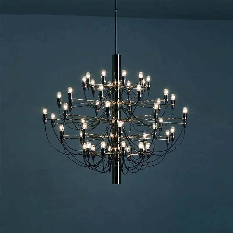 Gino Sarfatti Style Led Pendant Chandelier Black/Silver/Gold for high ceiling staircase and foyer lighting