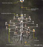 Gino Sarfatti Style Led Pendant Chandelier Black/Silver/Gold for high ceiling staircase and foyer lighting