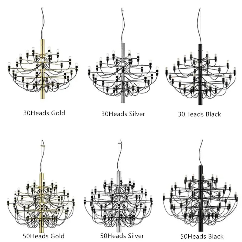 Gino Sarfatti Style Led Pendant Chandelier Black/Silver/Gold for high ceiling staircase and foyer lighting