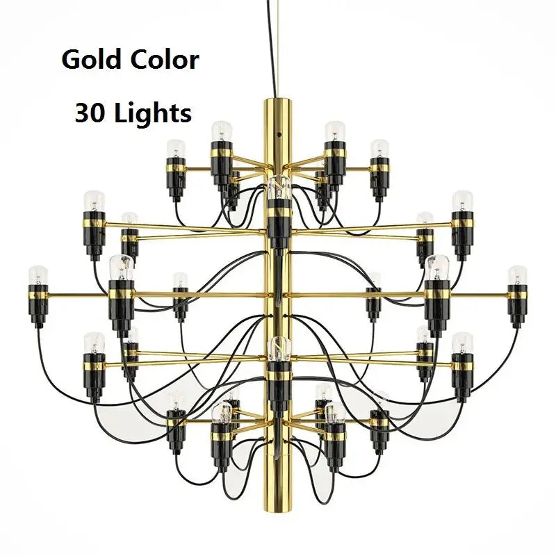 Gino Sarfatti Style Led Pendant Chandelier Black/Silver/Gold for high ceiling staircase and foyer lighting