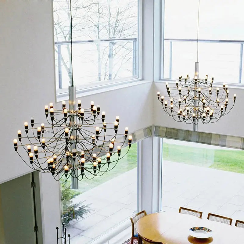 Gino Sarfatti Style Led Pendant Chandelier Black/Silver/Gold for high ceiling staircase and foyer lighting