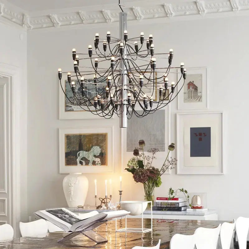 Gino Sarfatti Style Led Pendant Chandelier Black/Silver/Gold for high ceiling staircase and foyer lighting