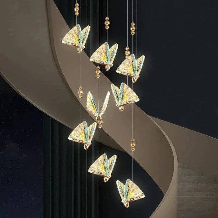 Gold Butterfly Led Chandelier for Staircase&Foyer&Living Room for high ceiling staircase and foyer lighting