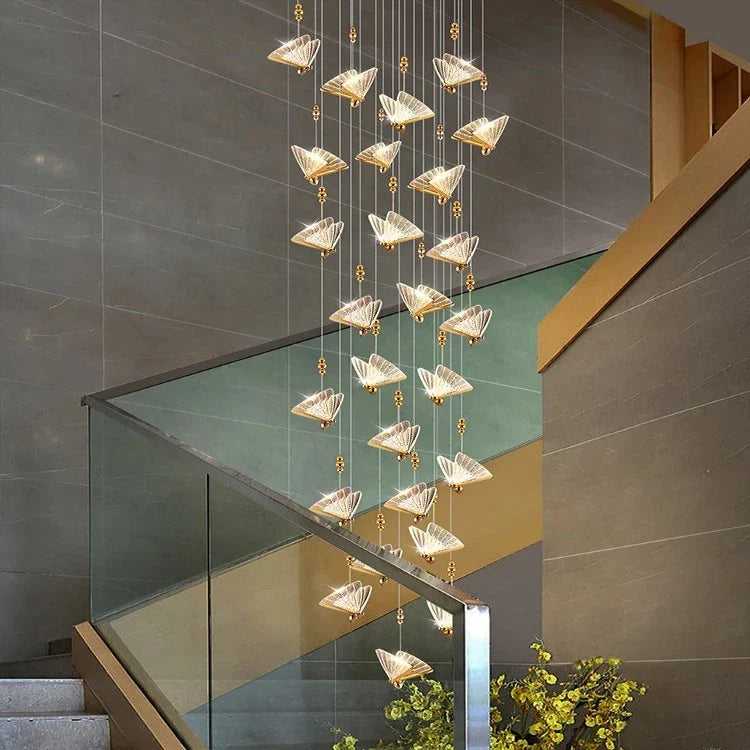 Gold Butterfly Led Chandelier for Staircase&Foyer&Living Room for high ceiling staircase and foyer lighting